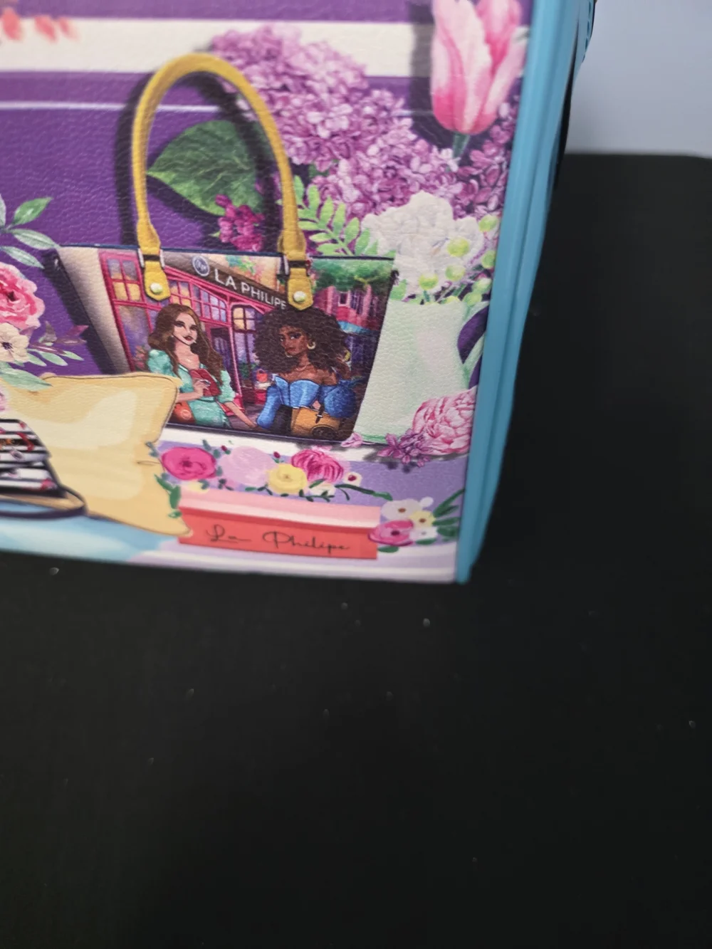 Teal-Handled Printed Women's Satchel - Purple & Teal, An Artistic Statment Piece